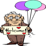 Man with Welcome Sign