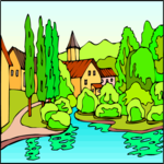 Town by Stream