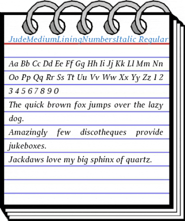 JudeMediumLiningNumbersItalic Regular Font