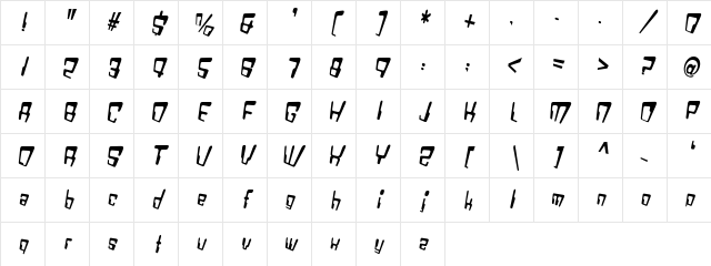 VTC Bad DataTrip Italic Character Map