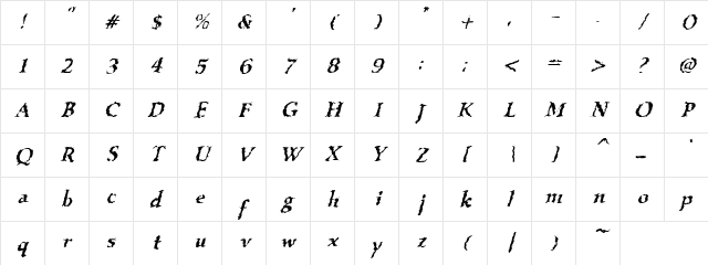 VTC Boseephus Italic Character Map VTC Boseephus Italic Character Map
