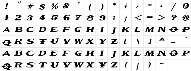 VTCBelialsBladeItalic Italic Character Map
