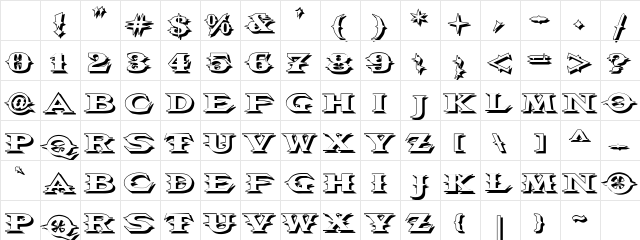 VTCBelialsBladeShadow Regular Character Map
