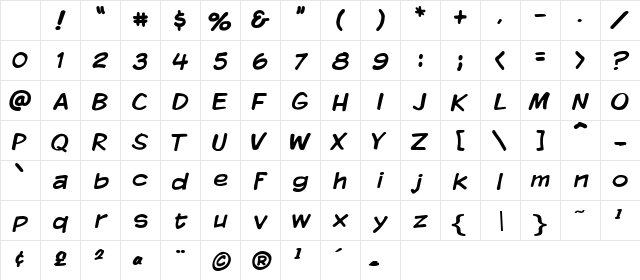 VTCKomixation Regular Character Map VTCKomixation Regular Character Map