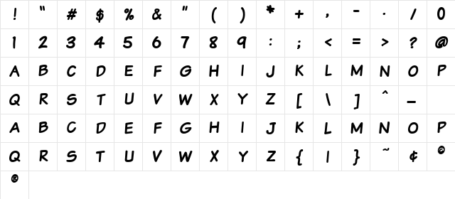 VTCSundaykomixcaps Bold Character Map VTCSundaykomixcaps Bold Character Map