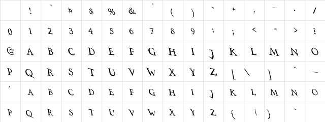 VTCSwitchbladeRomanceDrunk Regular Character Map