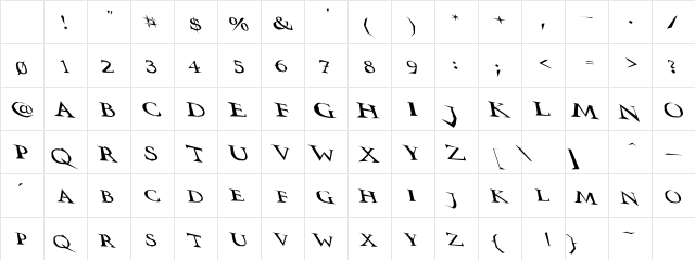 VTCSwitchbladeRomanceSloppyD Regular Character Map
