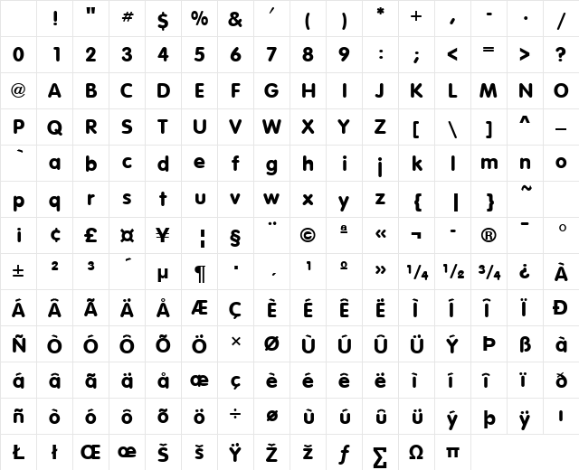 VAGRounded Bold Character Map VAGRounded Bold Character Map
