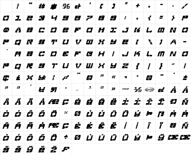 Vyper Pro Italic Character Map Vyper Pro Italic Character Map