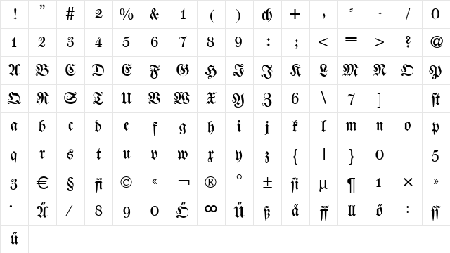 W650-Blackletter Regular Character Map W650-Blackletter Regular Character Map