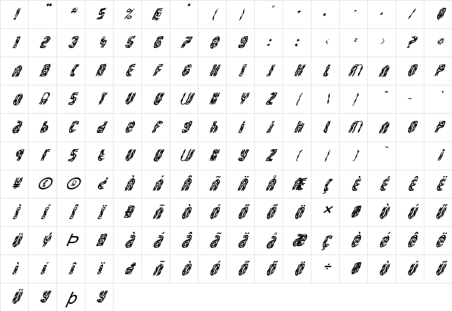 WACKY41 HU Italic Character Map