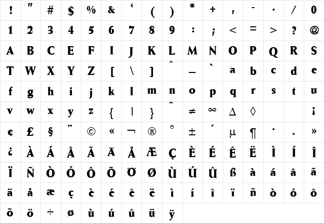 WaizeCond Bold Character Map
