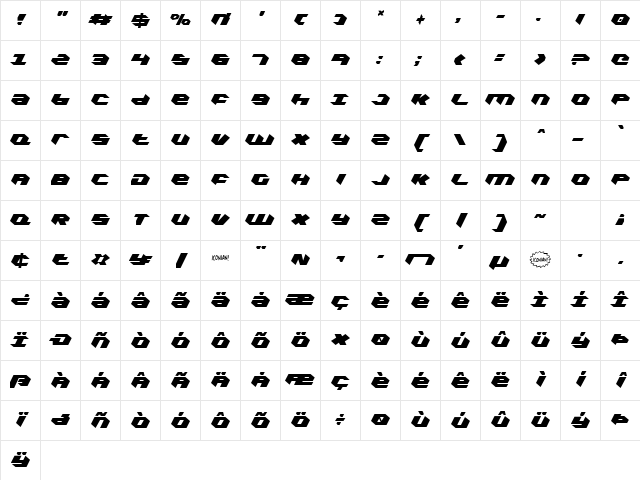 Kubrick Extra-Condensed Extra-Condensed Character Map Kubrick Extra-Condensed Extra-Condensed Character Map