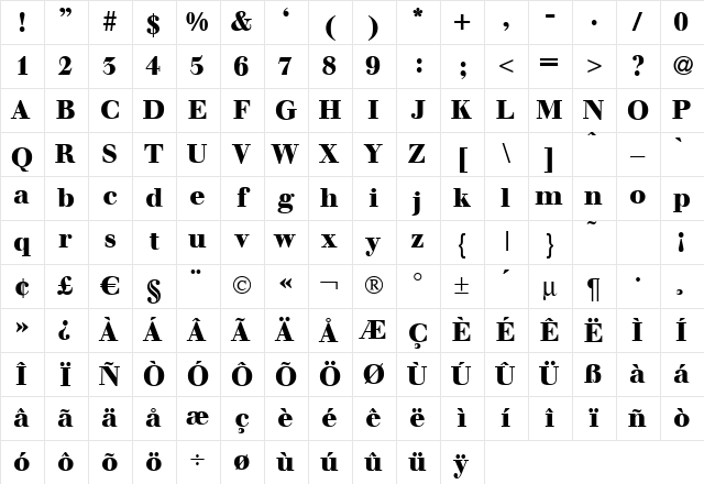 WalbaumDisplay-Heavy Regular Character Map WalbaumDisplay-Heavy Regular Character Map