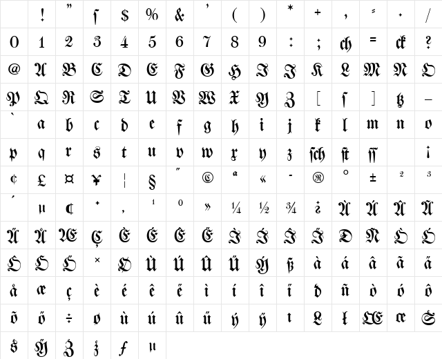 Walbaum-Fraktur Regular Character Map Walbaum-Fraktur Regular Character Map