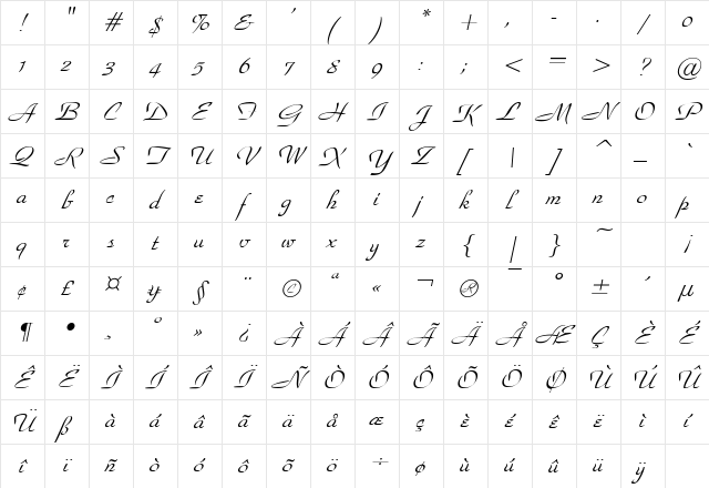 WaldorfScript Italic Character Map WaldorfScript Italic Character Map