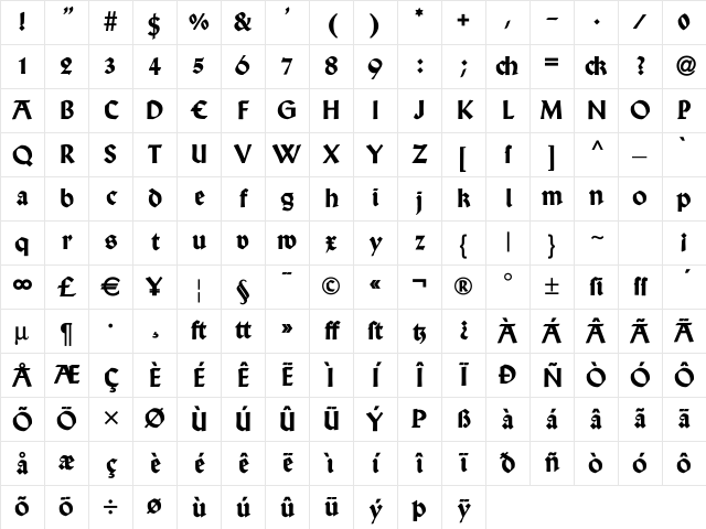 Wallau Rundgotisch OsF Heavy Character Map