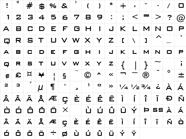 WallStreet Bold Character Map