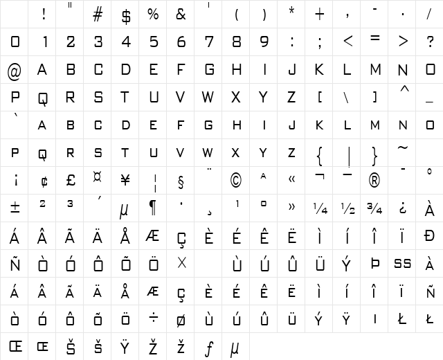 WallStreetCondensed Regular Character Map WallStreetCondensed Regular Character Map