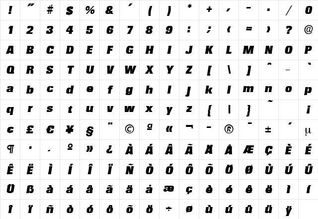 WalterBecker-Black Italic Character Map