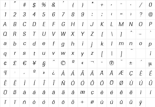 WalterBecker-Light Italic Character Map