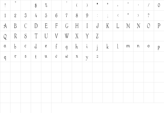 WaltersCondensed Regular Character Map WaltersCondensed Regular Character Map