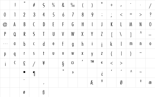 Kudos Light Condensed SSi Extra Light Condensed Character Map Kudos Light Condensed SSi Extra Light Condensed Character Map