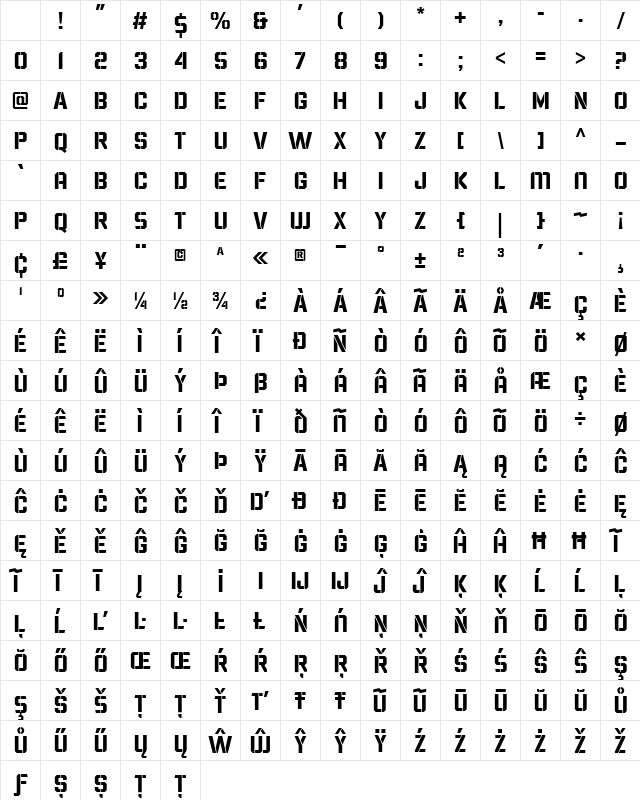 Wargate Normal Character Map