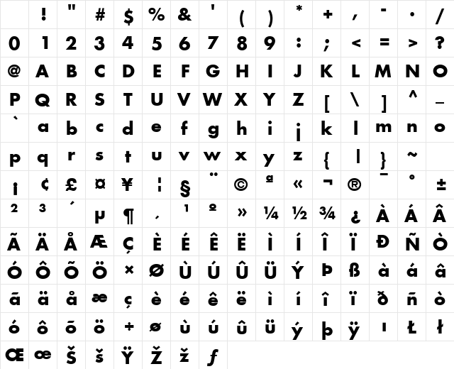 Kudos SSi Bold Character Map Kudos SSi Bold Character Map