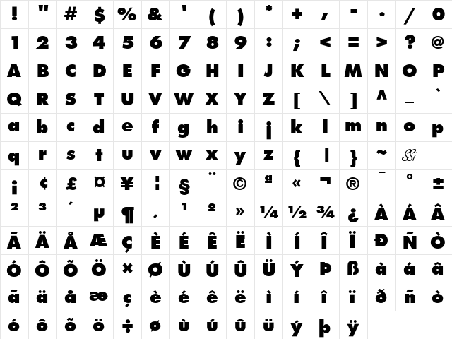 Kudos Black SSi Extra Bold Character Map