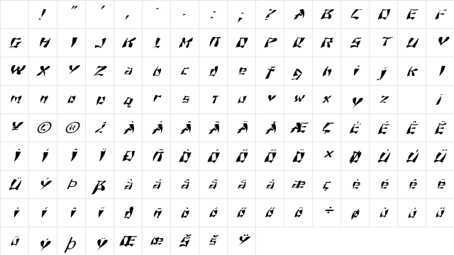 WARPED11 HU Italic Character Map