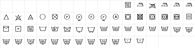 Wash Care Symbols Classic M54 Regular Character Map