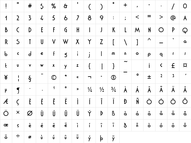 WashingtonD Regular Character Map