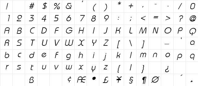 WashingtonMetro BoldItalic Character Map