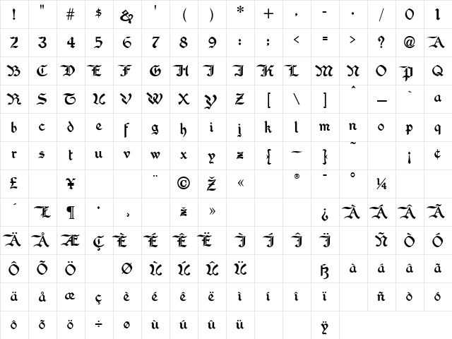 WashingtonText Regular Character Map
