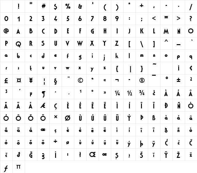 Washington Becker Bold Character Map Washington Becker Bold Character Map