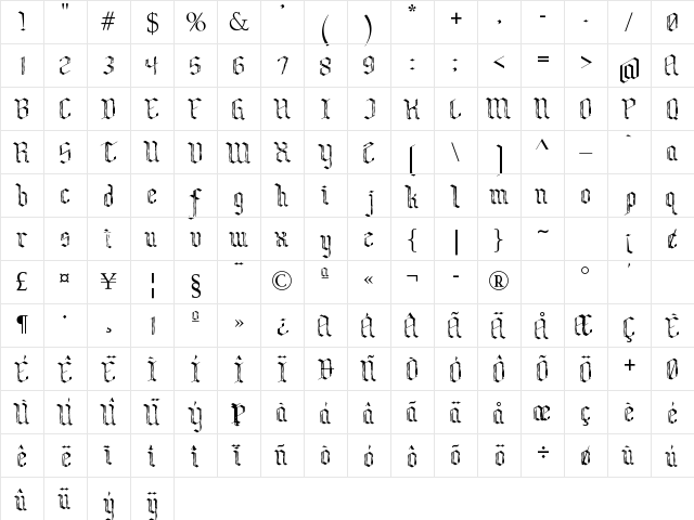 Bensch Gothic Regular Character Map