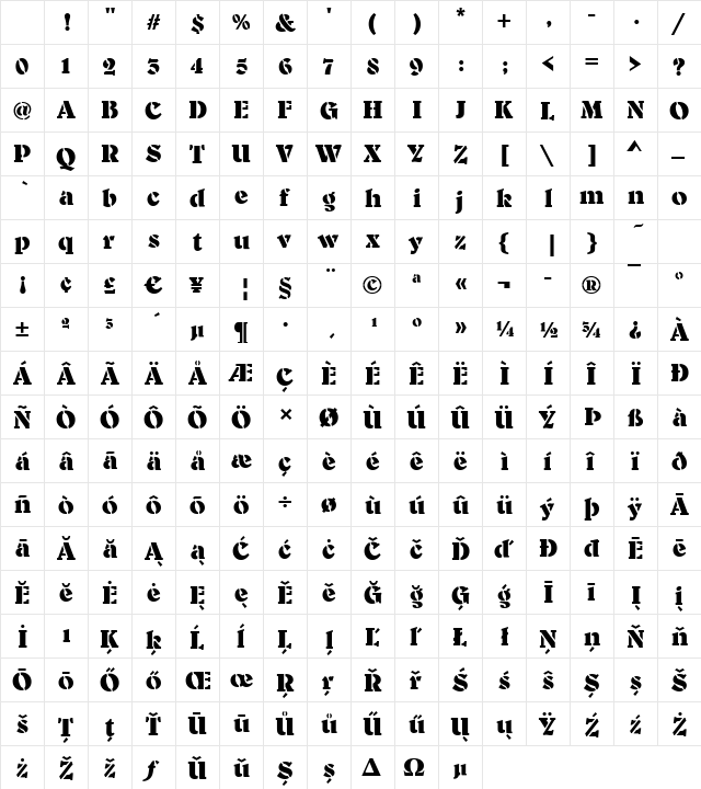 Benson-Stencil Bold Character Map Benson-Stencil Bold Character Map