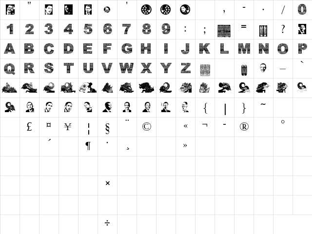 WayangObama Regular Character Map WayangObama Regular Character Map