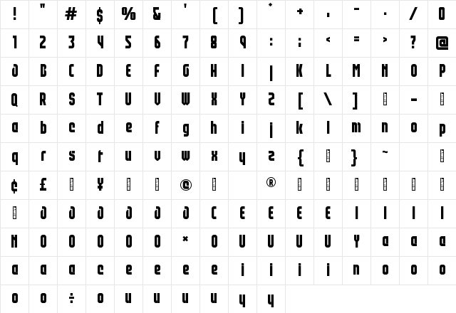 Ace Nova Personal Use Regular Character Map