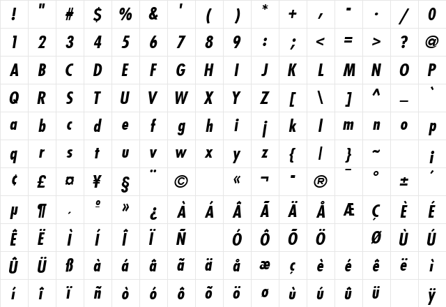 KudosBlackCondSSK Bold Italic Character Map