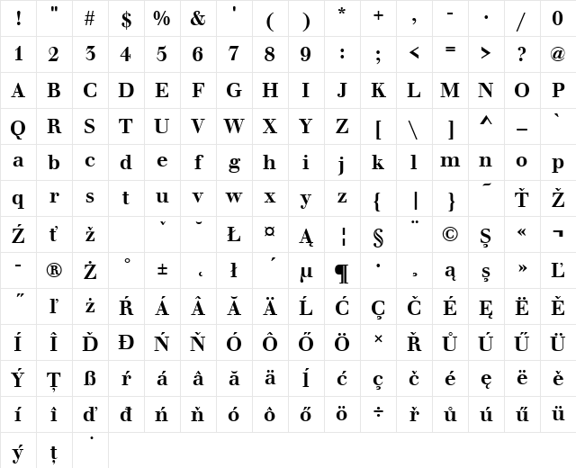 WalbaumBucTEEMed Regular Character Map