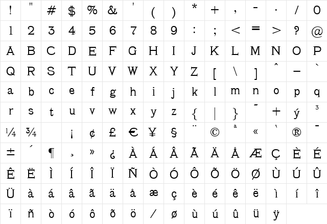 Beacon Regular Character Map