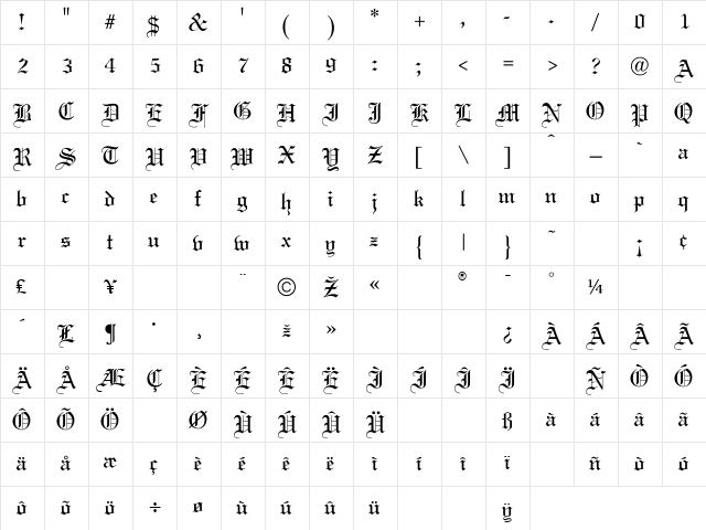 WeddingText Regular Character Map