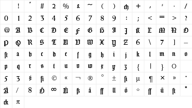 WeinGothikDB Normal Character Map WeinGothikDB Normal Character Map