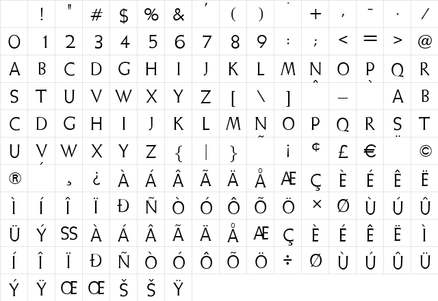 Weiss Initialen Regular Character Map