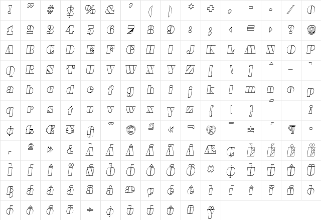 WendyBeckerOutline Italic Character Map
