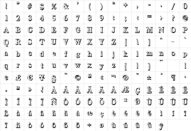 WesleyBeckerShadow Bold Character Map