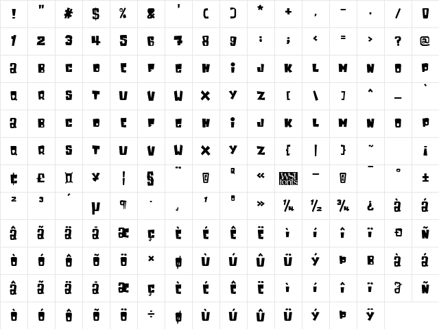 Westate Regular Character Map