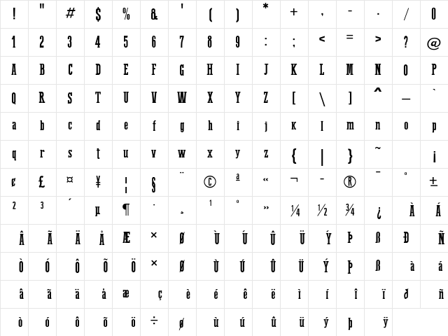 Western Bang Bang Clean Regular Character Map